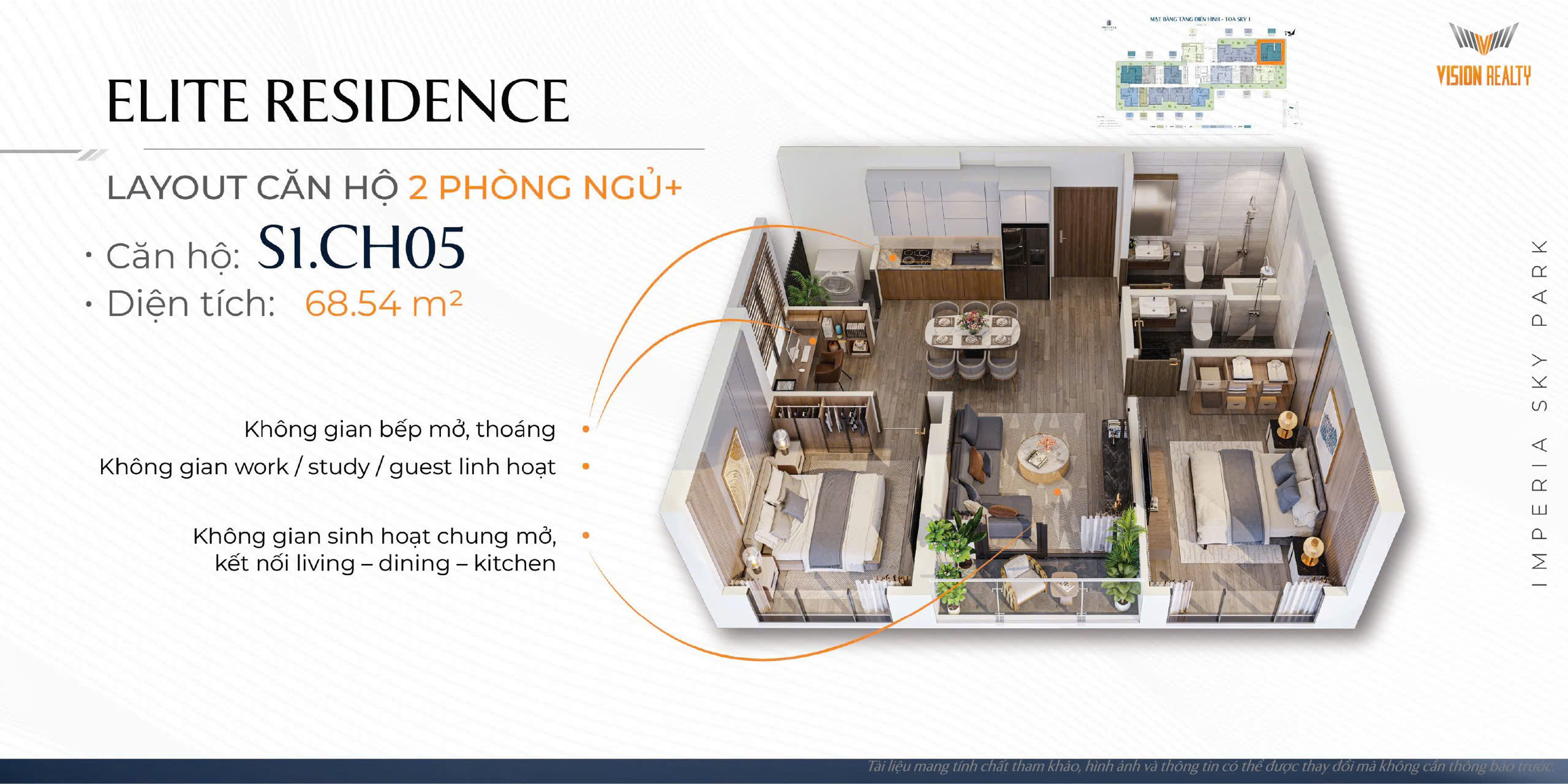 Layout căn hộ 2PN+ Imperia Sensa Park